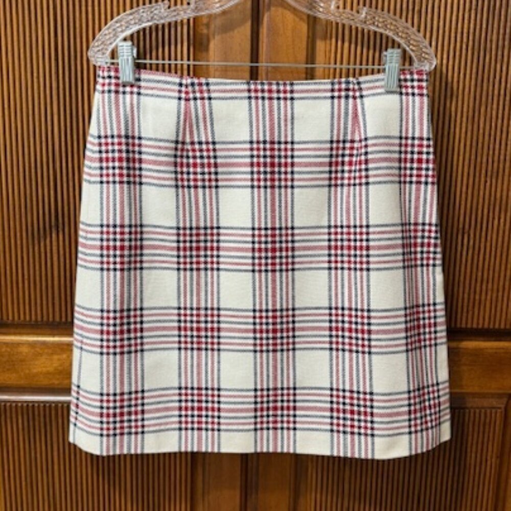 Brooks Brothers Red Fleece Red Blue & Ivory Plaid Cotton A-Line Skirt Size 8